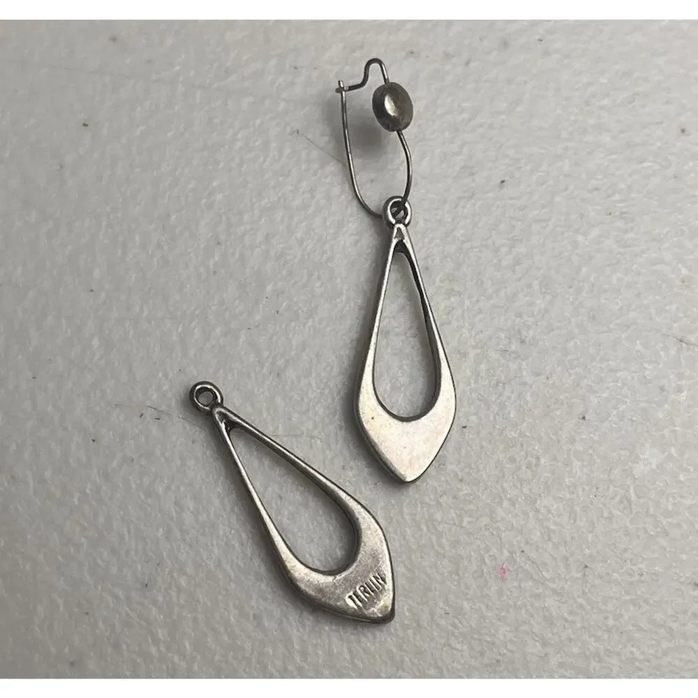 Vintage Teardrop Sterling Silver Turquoise Style Inlay Dangle Earrings NO HOOK